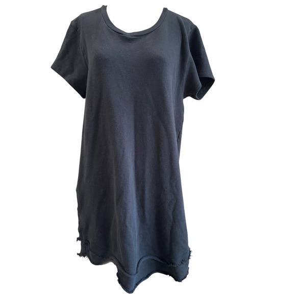 CHRLDR Black Sweatshirt Dress with Raw Hem and Short Sleeves Women's Size XL - Picture 1 of 7